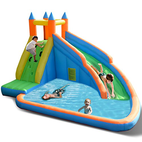 Costzon Inflatable Water Slide, Giant Bouncy Waterslide Park for Kids Backyard Outdoor Fun with Climbing Wall, Splash Pool, Blow up Water Slides Inflatables for Kids and Adults Party Gift
